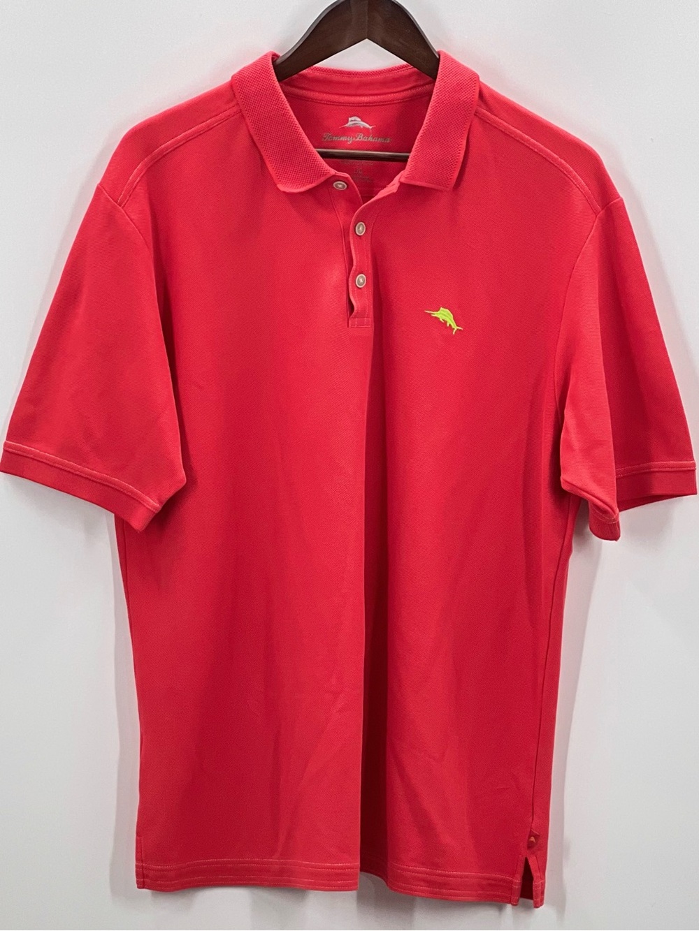 296 Tommy Bahama Men's Red Supima Polo Shirt W/ Yellow Fish Logo Size Large